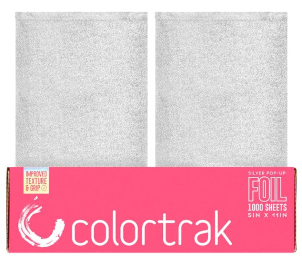 Colortrak foil packaging with two silver sheets on a white background