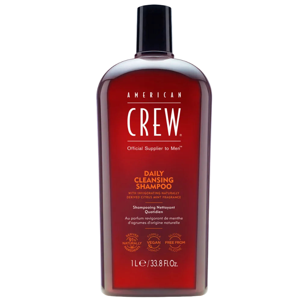 American Crew daily cleansing shampoo bottle on a white background