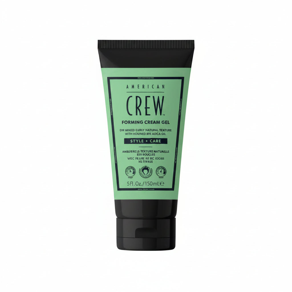 Green tube of American Crew styling gel on a white background