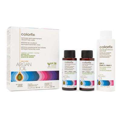 Colorfix hair color removal kit with packaging and bottles on a white background