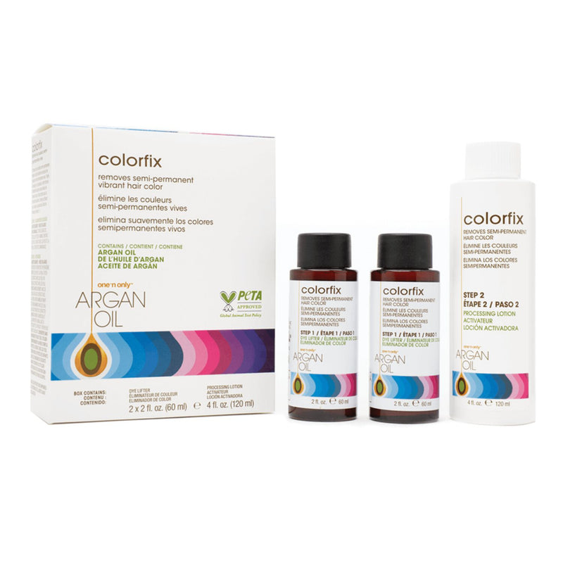 Colorfix hair color removal kit with packaging and bottles on a white background