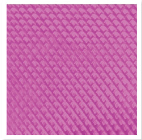 A close-up of a pink textured material with a repeating diagonal scale-like pattern, shown as a square swatch with a thin white border.
