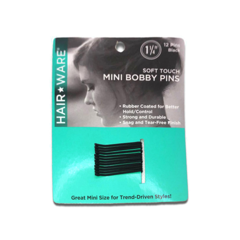HairWare Rubberized Mini Bobby Pins Black- 12pk