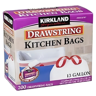 Kirkland 13 Gallon Drawstring Kitchen Trash Bag (White) - 1 Box