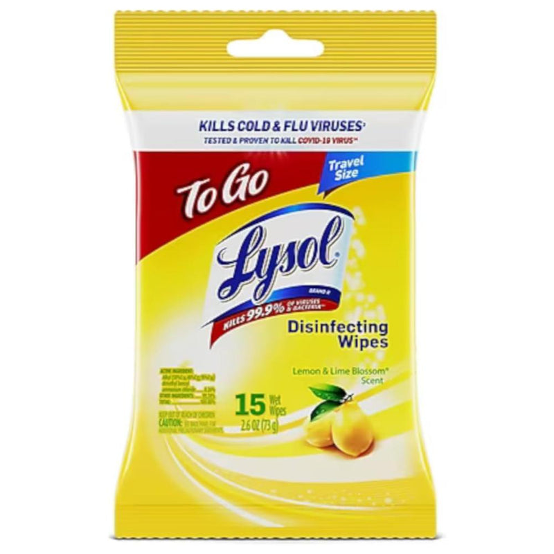 Lysol To Go Disinfecting Wipes Limon and Lime Blossom Scent - 15pc
