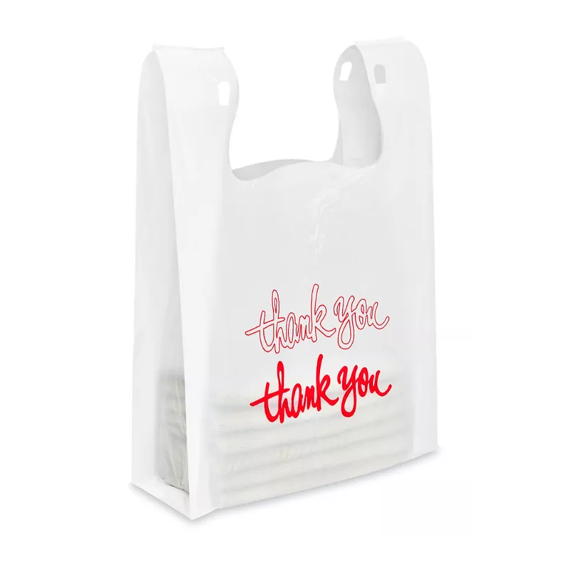 T-Shirt Bags - "Thank You" Script, 7 x 5 x 16", .5 Mil