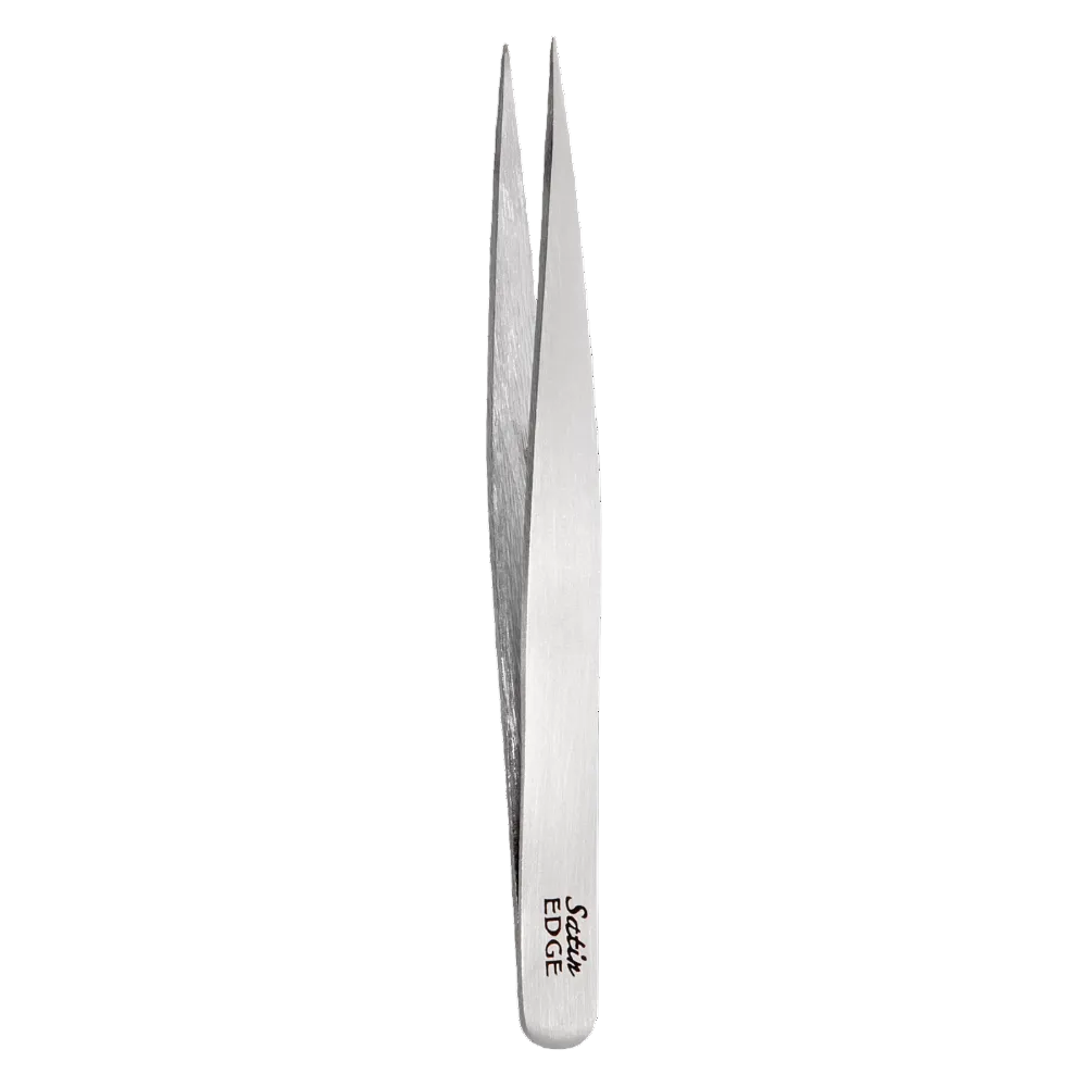 Pair of silver tweezers on a white background with 'Sculpted Edge' branding.