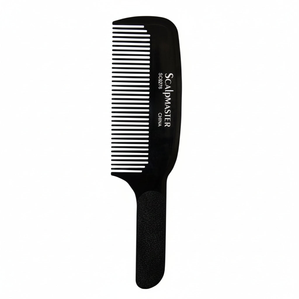 A black plastic hair removal comb with white teeth and white printed branding text reading 'SCALPMASTER' and 'SIZE 22', shown against a plain white background.