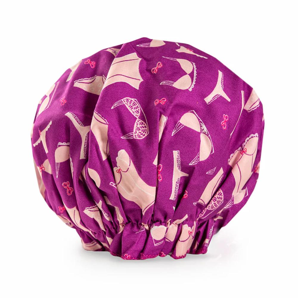 Spa Sister Bouffant Shower Cap, Purple Lingerie Print