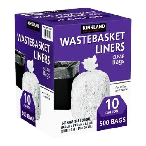 Kirkland 10 Gallon Wastebasket Liner, Clear, 125 ct