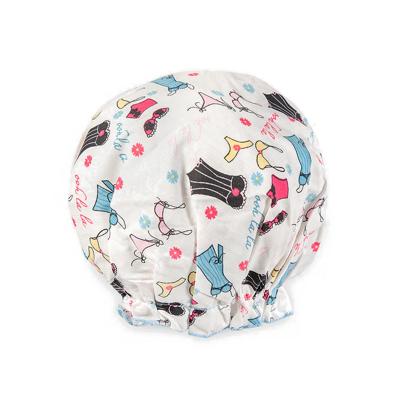 Spa Sister Bouffant Shower Cap, White Lingerie Print